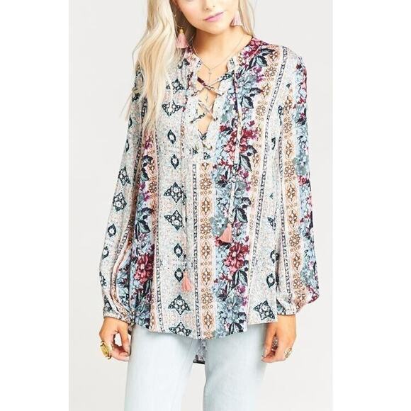 SHOW ME YOUR MUMU $146 Thatcher‎ Tie Top Lace-Up Neck in Wildflower Small - Picture 1 of 6